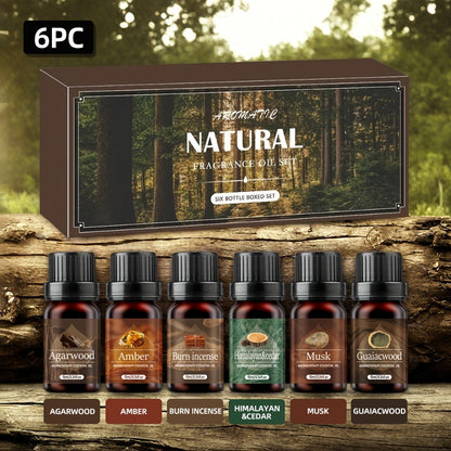 6-Bottle Woody Fragrance Oil Set with Agarwood, Amber, Incense, Cedar, Musk and Other Listed Scent Blends