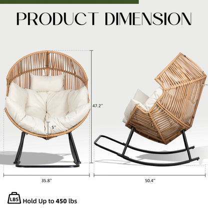 Egg Chair Outdoor Wicker PE Rattan Oversized Patio Lounge Chair with Cushion Rocking Egg Chair for Garden, Patio and Yard Use