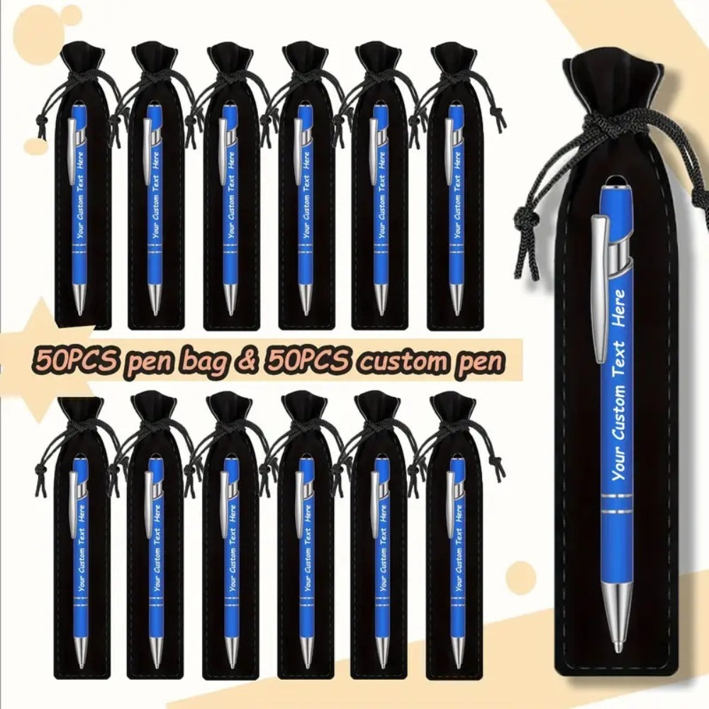 Custom Ballpoint Pens with Pencil Pouch Bulk Set, Personalized Ballpoint Pen Pack for Corporate Gifts