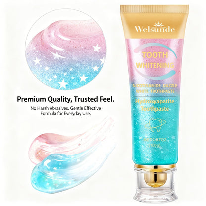 100g Mint Peach Toothpaste Tube with Niacinamide and Hydroxyapatite Highlighted on Box and Label