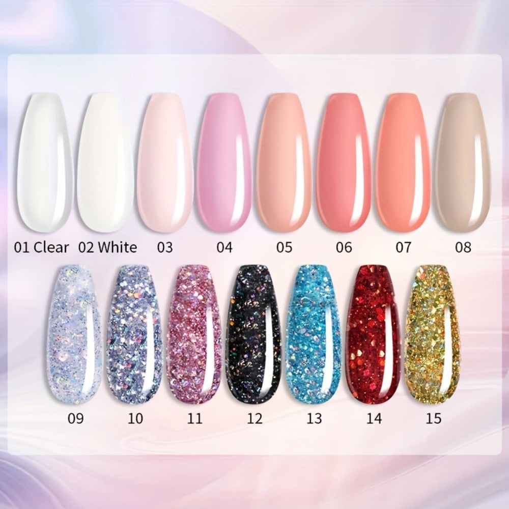 Builder Gel Nail Extension Kit – Quick Build UV LED Acrylic Gel in White Nude Pink Crystal for Nail Construction Overlay Sculpting Salon