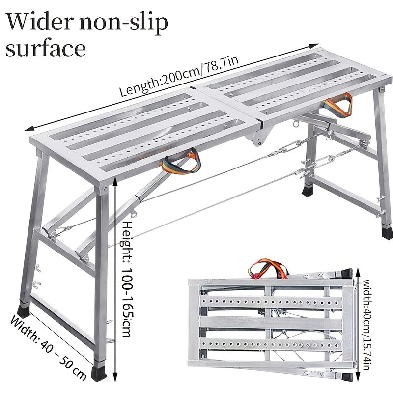 Folding Scaffold Step Stool Adjustable Height 39-79" Portable Steel Work Platform for Home Renovation Painting Car Washing RV Cleaning