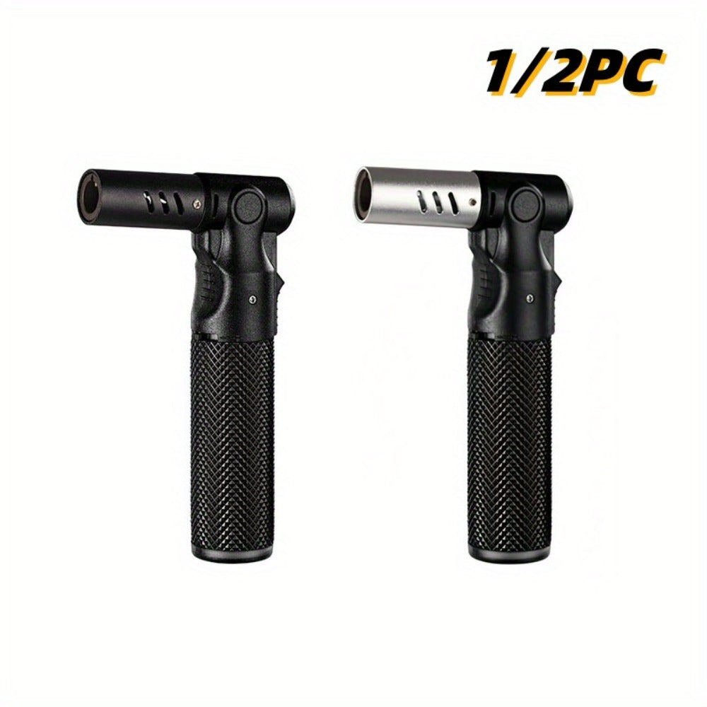 Angled-Nozzle Torch Lighter with Knurled Cylindrical Grip, Standing Body and Three Finish Options