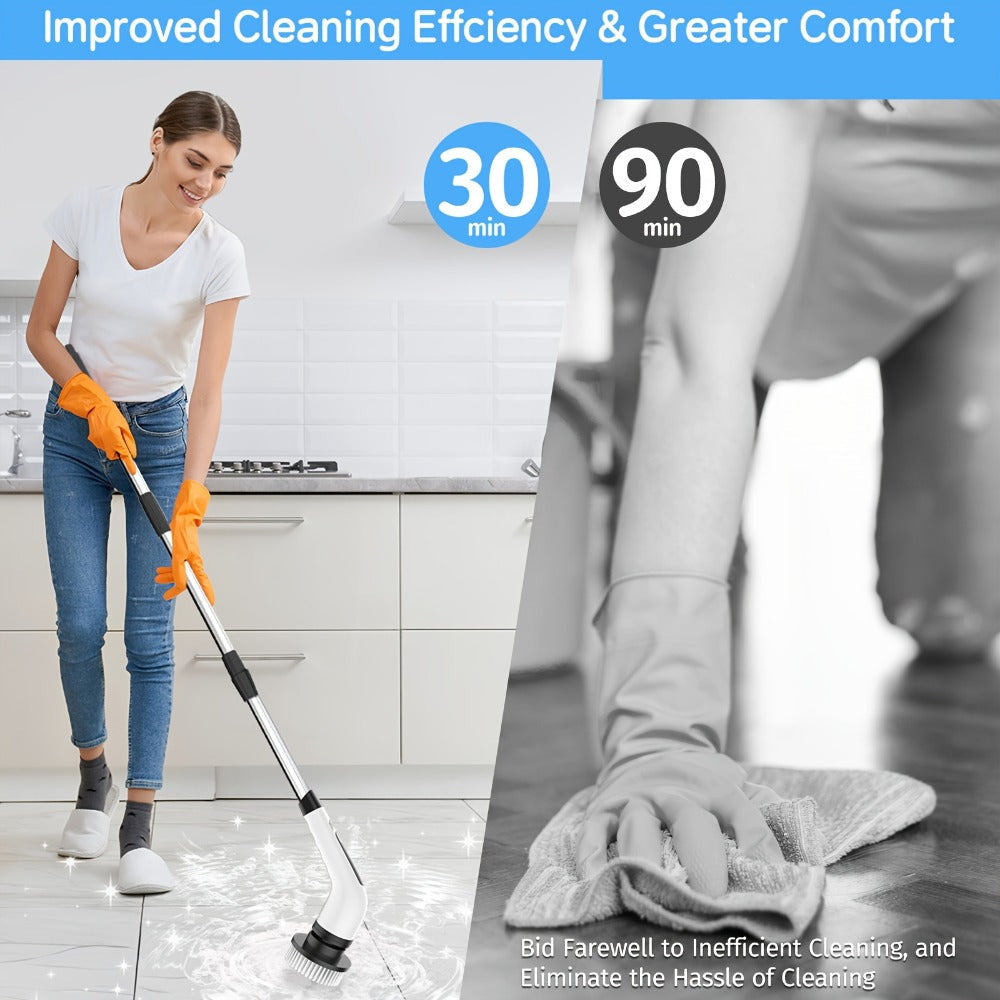 Electric Spin Scrubber with 7 Brush Heads & Adjustable Handle, Dual-Speed Cordless Power Scrubber for Bathroom