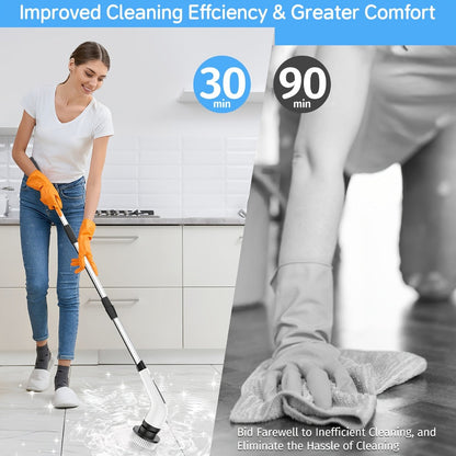 Electric Spin Scrubber with 7 Brush Heads & Adjustable Handle, Dual-Speed Cordless Power Scrubber for Bathroom
