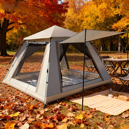 Camping Tent 4-6 Person Automatic White Shelter with Four-Sided Ventilation and Zipper Entry