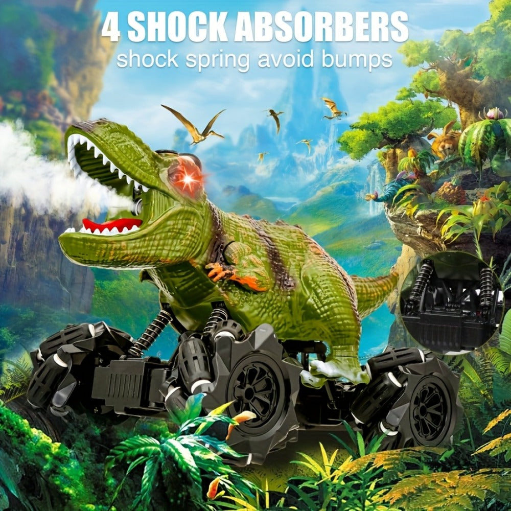 RC Monster Truck Dinosaur 2.4GHz 4WD Off-Road Remote Control Car with LED Lights Music Large Tires All-Terrain Stunt Vehicle Gift for Boys