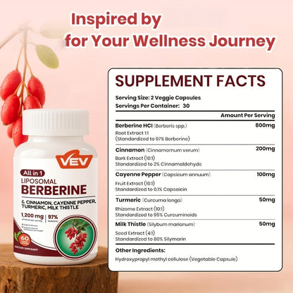 Berberine Supplement with Ceylon Cinnamon, Beet Root & Turmeric, Blood Sugar Support, Metabolic Health