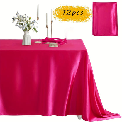 Tablecloth Satin Rectangle Cover 12-Piece Set in 57 x 102-Inch Size and Fourteen Colors for Events