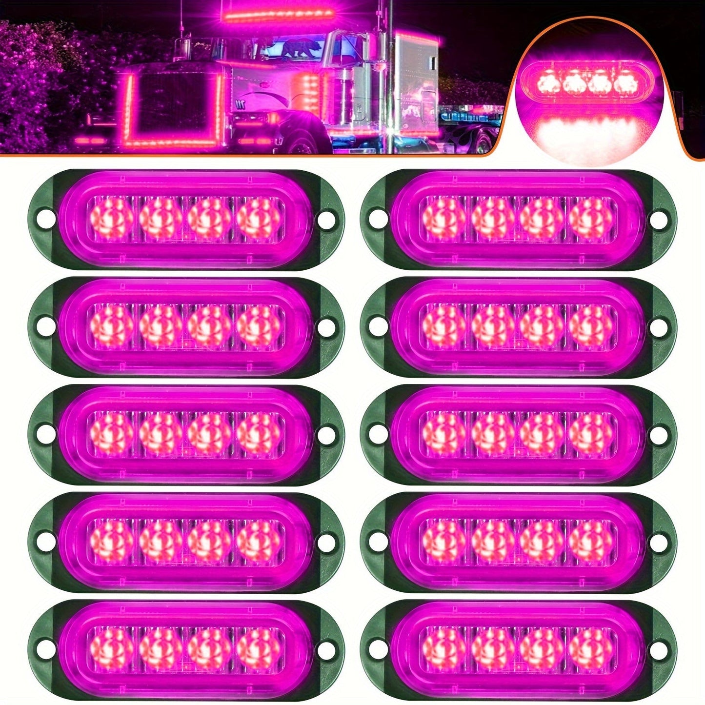 LED Side Marker Indicator Lamps 10pcs, 12V-24V 10-LED ABS Clearance Lights for Car Truck Trailer, Plug-and-Play Side Indicator Light Kit