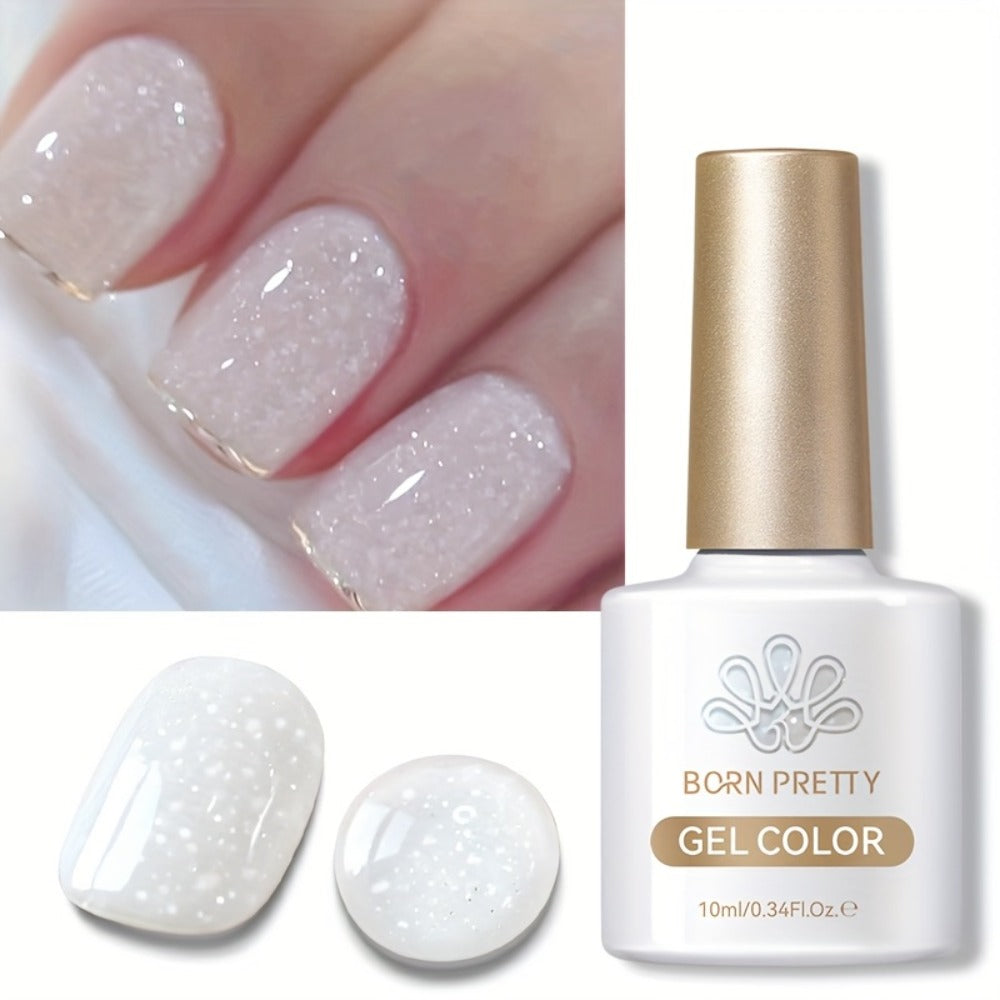 Gel Nail Polish BORN PRETTY 2-Piece Snow-Jelly Shimmer Set in Nude Pink and White Glitter with UV/LED Soak-Off Cure