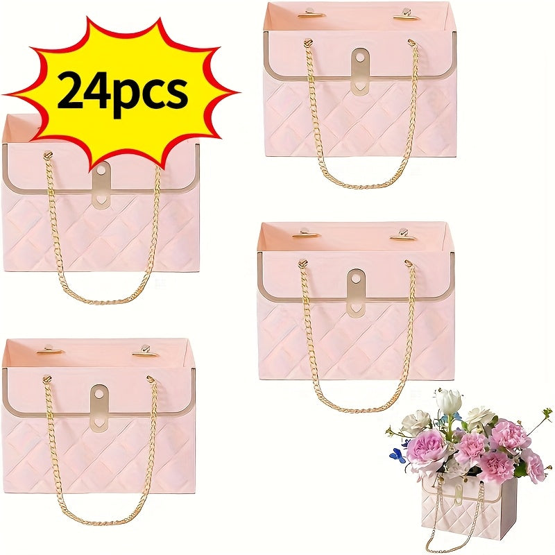 Paper Flower Bouquet Gift Bags with Metal Chain Handle Bulk – 12/24/36/48 Pcs Tote Bags for Wedding Party Birthday Florist Graduation