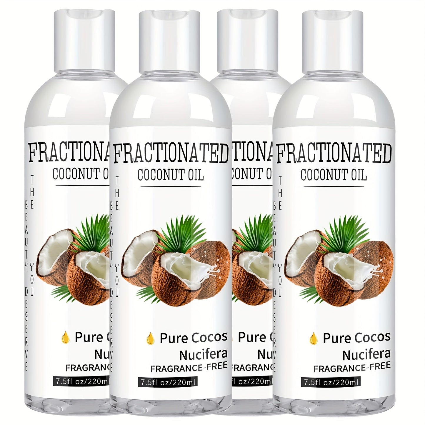 Fractionated Coconut Oil 4-Pack 7.5 fl oz Each, Pure Vegan Carrier Oil for Skin & Hair, Lightweight