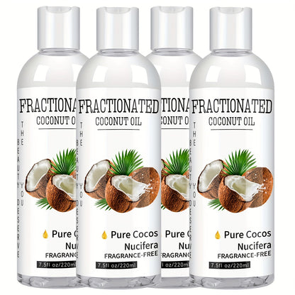 Fractionated Coconut Oil 4-Pack 7.5 fl oz Each, Pure Vegan Carrier Oil for Skin & Hair, Lightweight