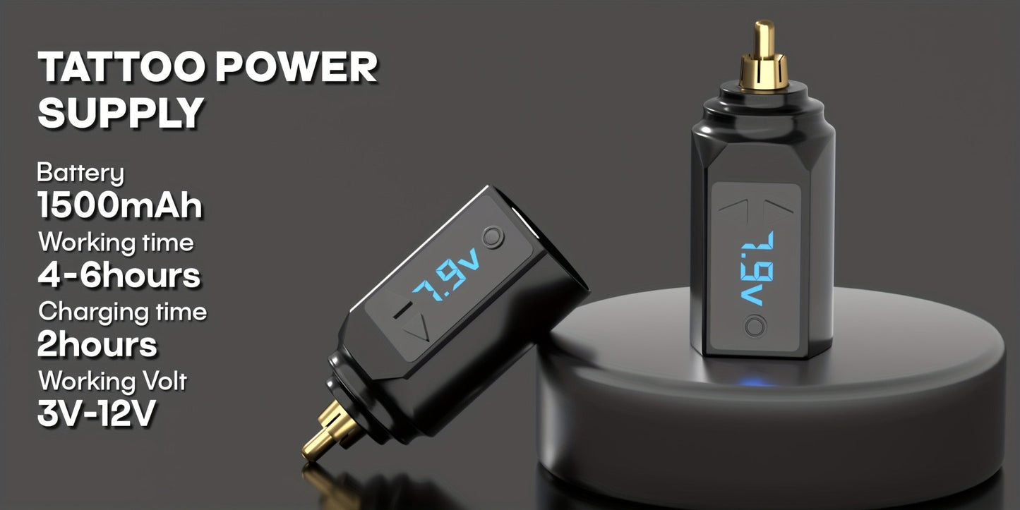 Tattoo Machine Kit POSEIDON SD01 Cordless Pen with 1500mAh Battery, Display, 20 Cartridges and 11 Inks