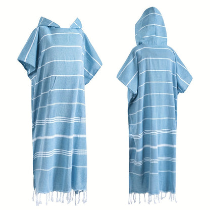 Hooded Beach Poncho Turkish Cotton Sandproof - Wearable Surf Changing Towel Thin Bathrobe, S & L