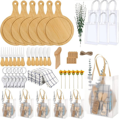 Pizza Board Gift Set with Knives Spoons Gift Bag and Kitchen Towel - Charcuterie Cheese Board Set for Bridal Shower Party Favor
