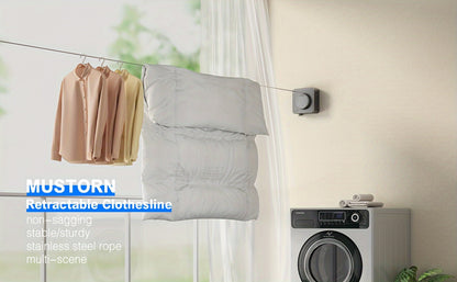 Retractable Clothesline Wall Mounted Stainless Steel Non-Sagging Indoor Outdoor Laundry Drying Line 15.1 Ft