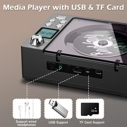 CD Player with Bluetooth Stereo Speakers, FM Radio, USB Playback, AUX Input, LED Display, Remote Control