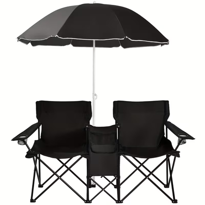 Folding Picnic Chair Set for 2, Umbrella, Cooler Bag & Table, 600 Lbs Capacity, Portable, for Camping, Travel and Outdoor Use