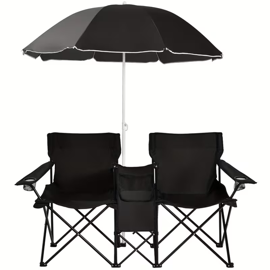 Folding Picnic Chair Set for 2, Umbrella, Cooler Bag & Table, 600 Lbs Capacity, Portable, for Camping, Travel and Outdoor Use
