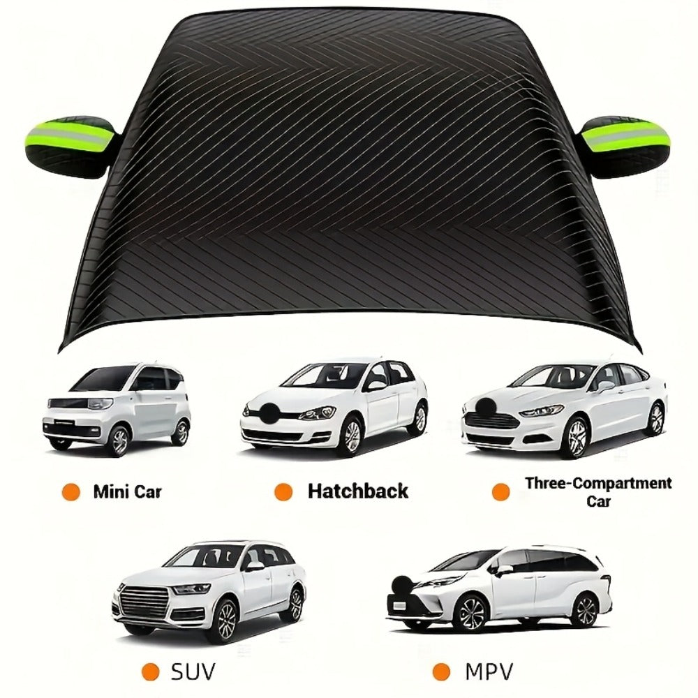 Magnetic Car Sunshade Cover Universal Fit – UV Blocking Heat Insulating Snow Wind Leaf Proof with Reflective Strips