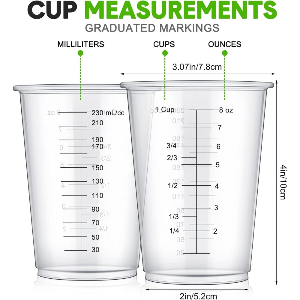 Plastic Measuring Cups with Wooden Sticks 100 Sets Clear Graduated Mixing Cups oz/ml/cc for Resin