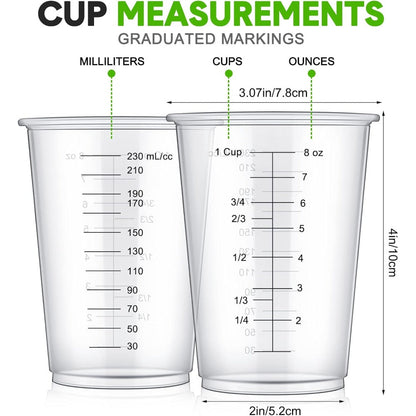 Plastic Measuring Cups with Wooden Sticks 100 Sets Clear Graduated Mixing Cups oz/ml/cc for Resin