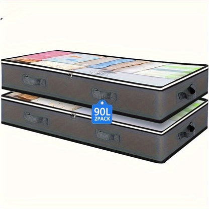 Under Bed Storage Box Extra Large 23.78gal with Transparent Window & Sturdy Handles, Clothes, Quilts & Bedding Organizer for Home