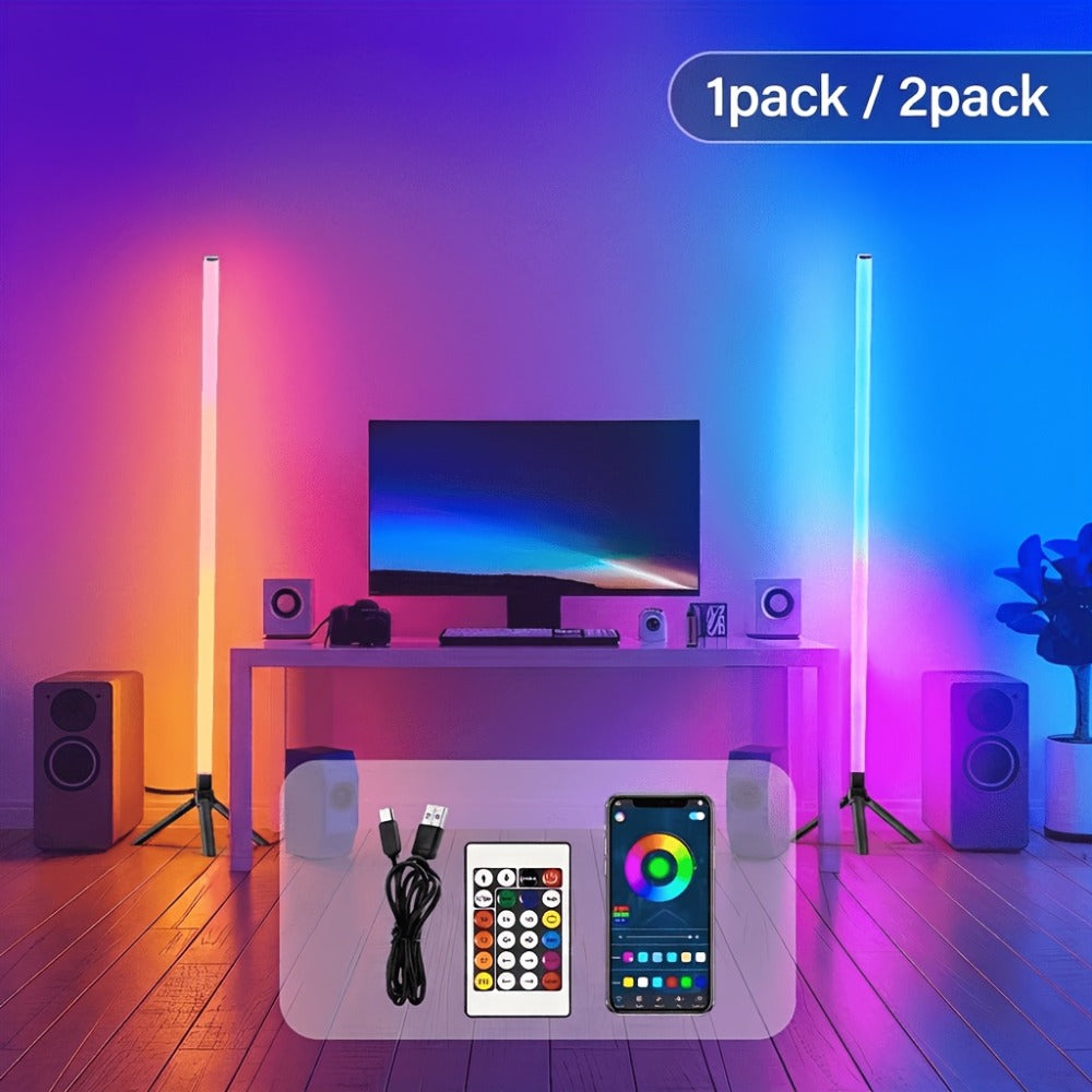RGB Tube Floor Lamp 360° with Stand – App & 24-Key Remote Music Sync 16 Million Colors Dimmable Timer Mood Light for Bedroom Gaming Room DJ