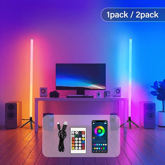 RGB Tube Floor Lamp 360° with Stand – App & 24-Key Remote Music Sync 16 Million Colors Dimmable Timer Mood Light for Bedroom Gaming Room DJ