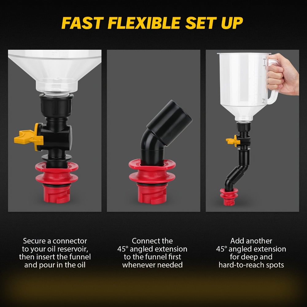 Engine Oil Funnel Kit 19Pcs – No-Spill Coolant Funnel Set with 12 Universal Adapters, 1.5L Capacity, Magnetic Tray for Oil Change Car