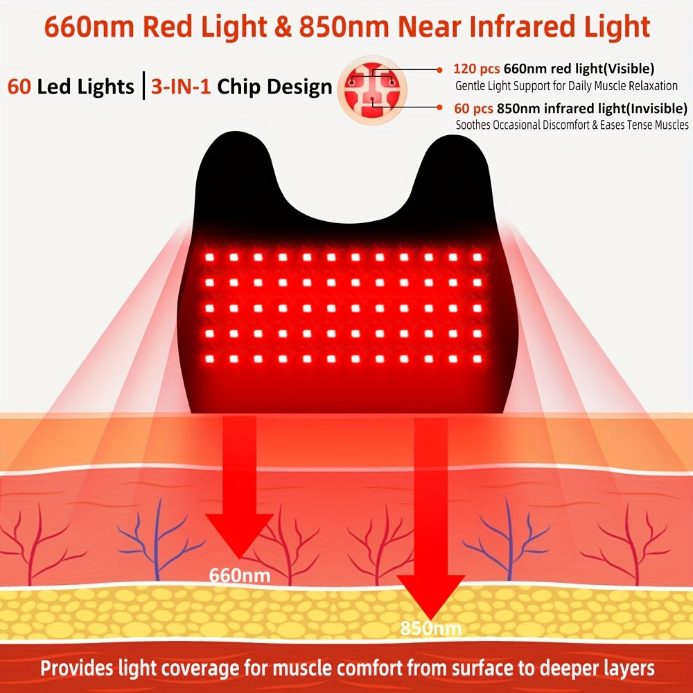 Red and Near-Infrared LED Knee Wrap with 660nm and 850nm Lights, Three Vibration Levels and Five Light Modes