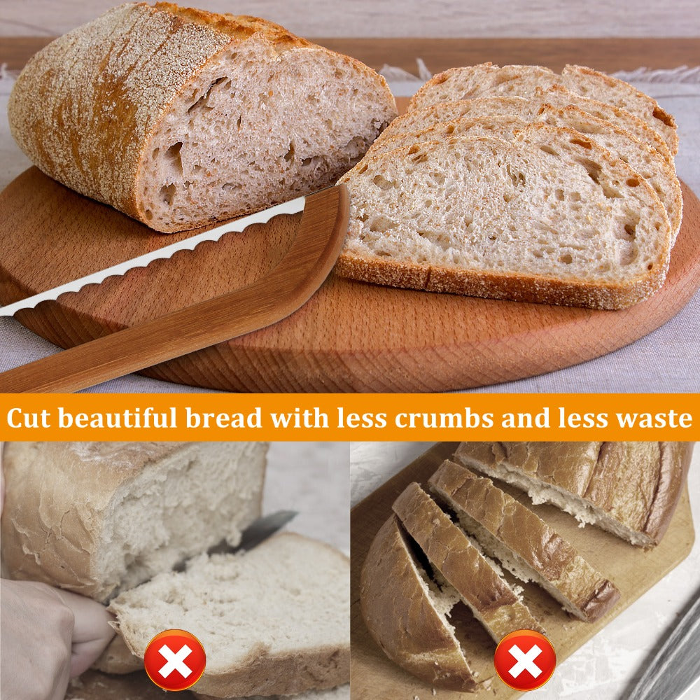 Serrated Bread Knife, 304 Stainless Steel Blade with Bamboo Handle, 15.7" Bread Slicer for Sourdough