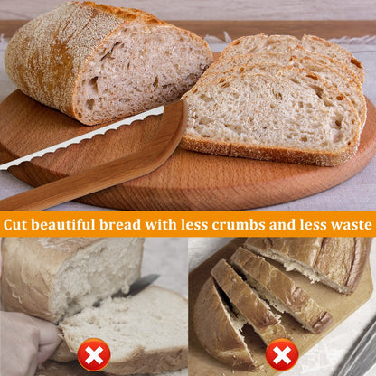 Serrated Bread Knife, 304 Stainless Steel Blade with Bamboo Handle, 15.7" Bread Slicer for Sourdough