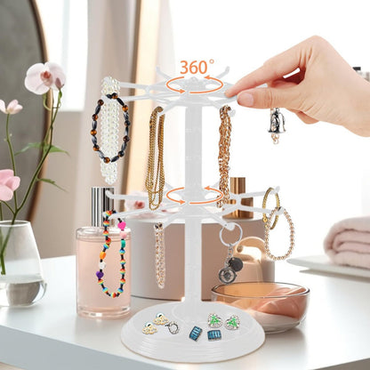 Jewelry Organizer 2-Tier Rotating Black Plastic Stand for Necklaces, Bracelets, Earrings and Keychains