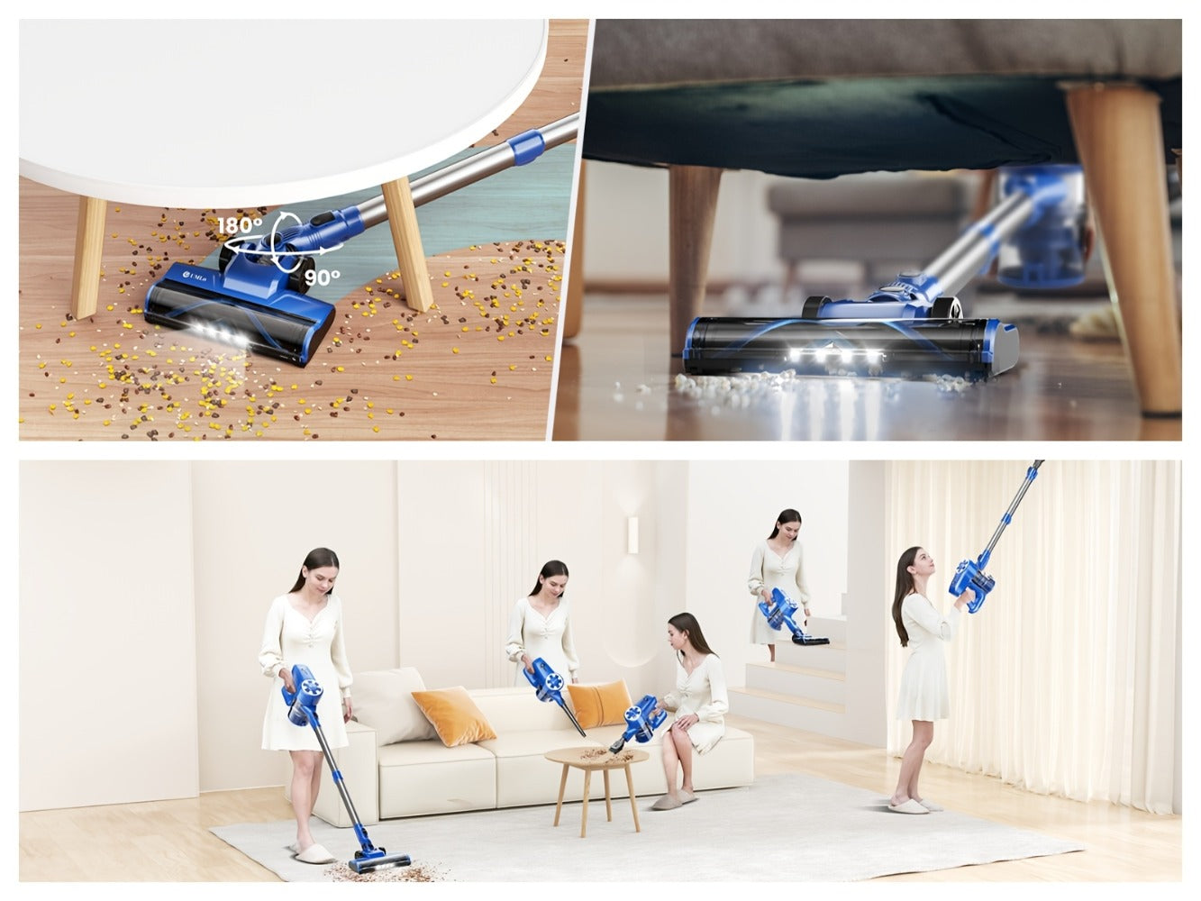 Cordless Vacuum Cleaner Stick Vacuum, MAX 70Kpa Suction, 45-Min Runtime, Anti-Tangle, 50.72oz Dust Cup