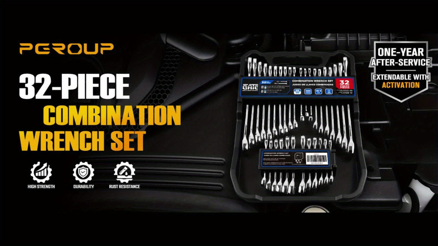 Combination Wrench Set with 14-Piece Metric, 14-Piece SAE or 32-Piece Mixed Checkout Options and Carry Case