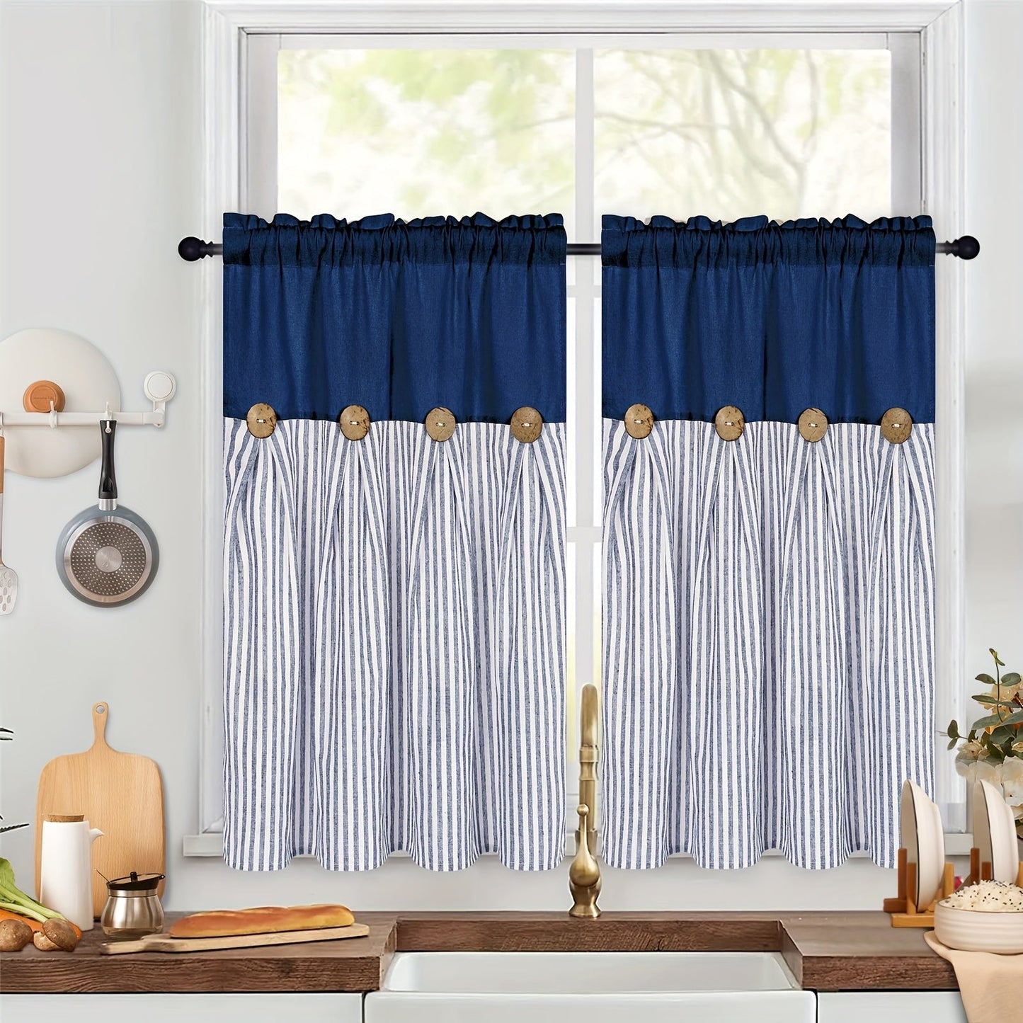 Semi Sheer Curtains Bohemian Linen Cotton Patchwork Grommet Top Window Drapes for Bedroom Living Room Kitchen Bathroom Cafe