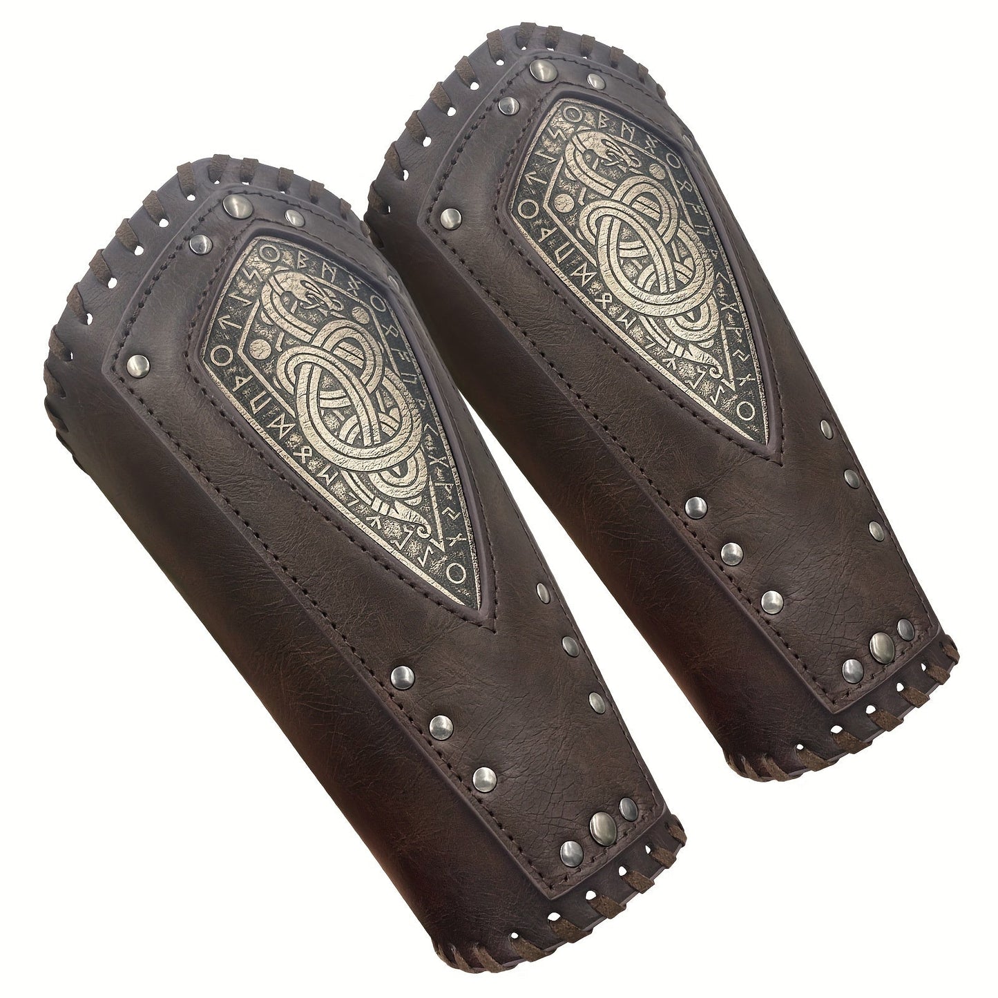 Viking Snake Wrist Guards 2-Pack Medieval Norse Leather Bracers, Nordic Retro Cosplay Props for Halloween LARP Renaissance Faire Costume
