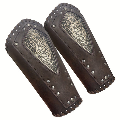 Viking Snake Wrist Guards 2-Pack Medieval Norse Leather Bracers, Nordic Retro Cosplay Props for Halloween LARP Renaissance Faire Costume