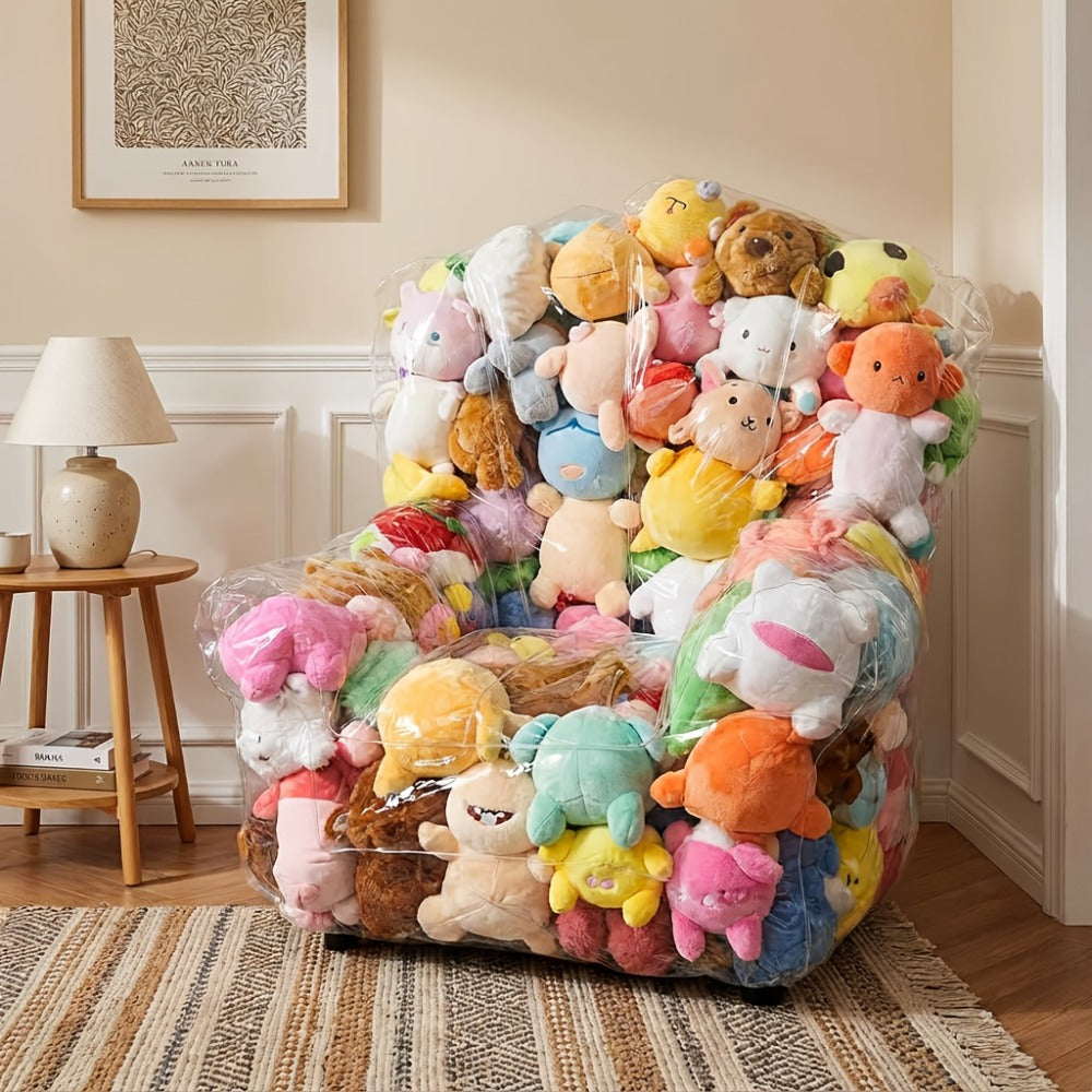 Large Transparent Plush Toy Storage Bag with Zipper Closure Stuffed Animal Organizer Bean Bag Chair Cover Openable Filling 100x90cm Clear