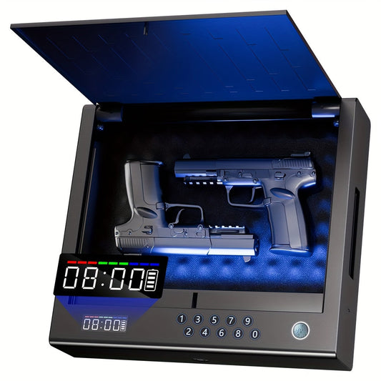 Gun Safe for Pistols – Fingerprint Quick Access Handgun Safe with LCD Display, Full Digital Keypad | Biometric Pistol Safe for Nightstand
