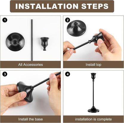 Candle Holder Set 30-Piece Black Metal Taper Stands in Three Heights with Round Bases and 0.86-Inch Cups