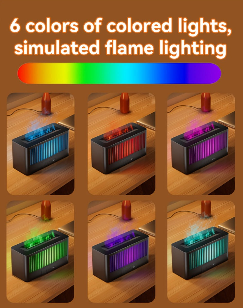 Humidifier Flame-Effect USB Diffuser with Seven LED Colors, Black or White, Single and Two-Pack Options