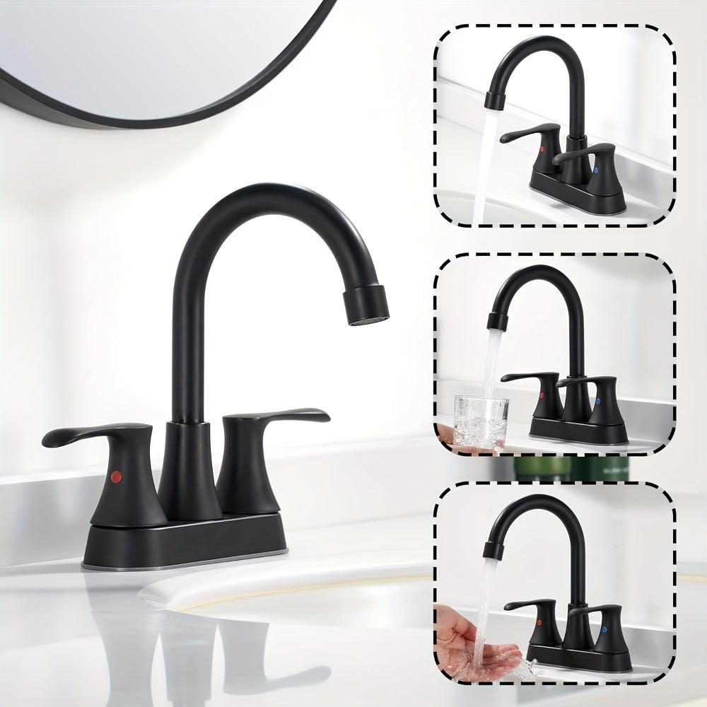 Centerset Bathroom Faucet 2 Handle 4 Inch – Dual Handle Vanity Sink Faucet with Pop-Up Drain & Supply Lines