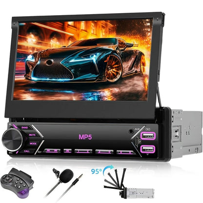 Single Din Car Stereo 7 Inch Flip Out Touchscreen – Wireless CarPlay & Android Auto, 1080P HD, FM Radio, SWC, Voice Control, USB/Type-C/AUX