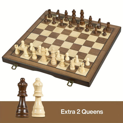 Magnetic Wooden Chess Set 15 Inch – Folding Portable Chessboard with Handmade Pieces, Tournament & Travel Chess Game for Adults Kids