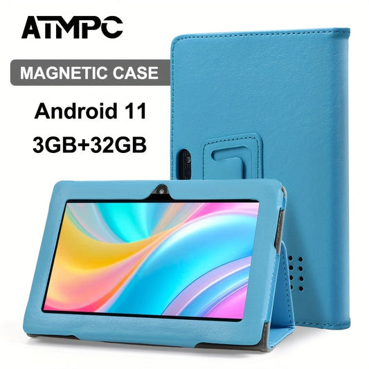 ATMPC 7-Inch Android 11 Tablet with 3GB Memory, 32GB Storage, HD IPS Display and Magnetic Folding Case