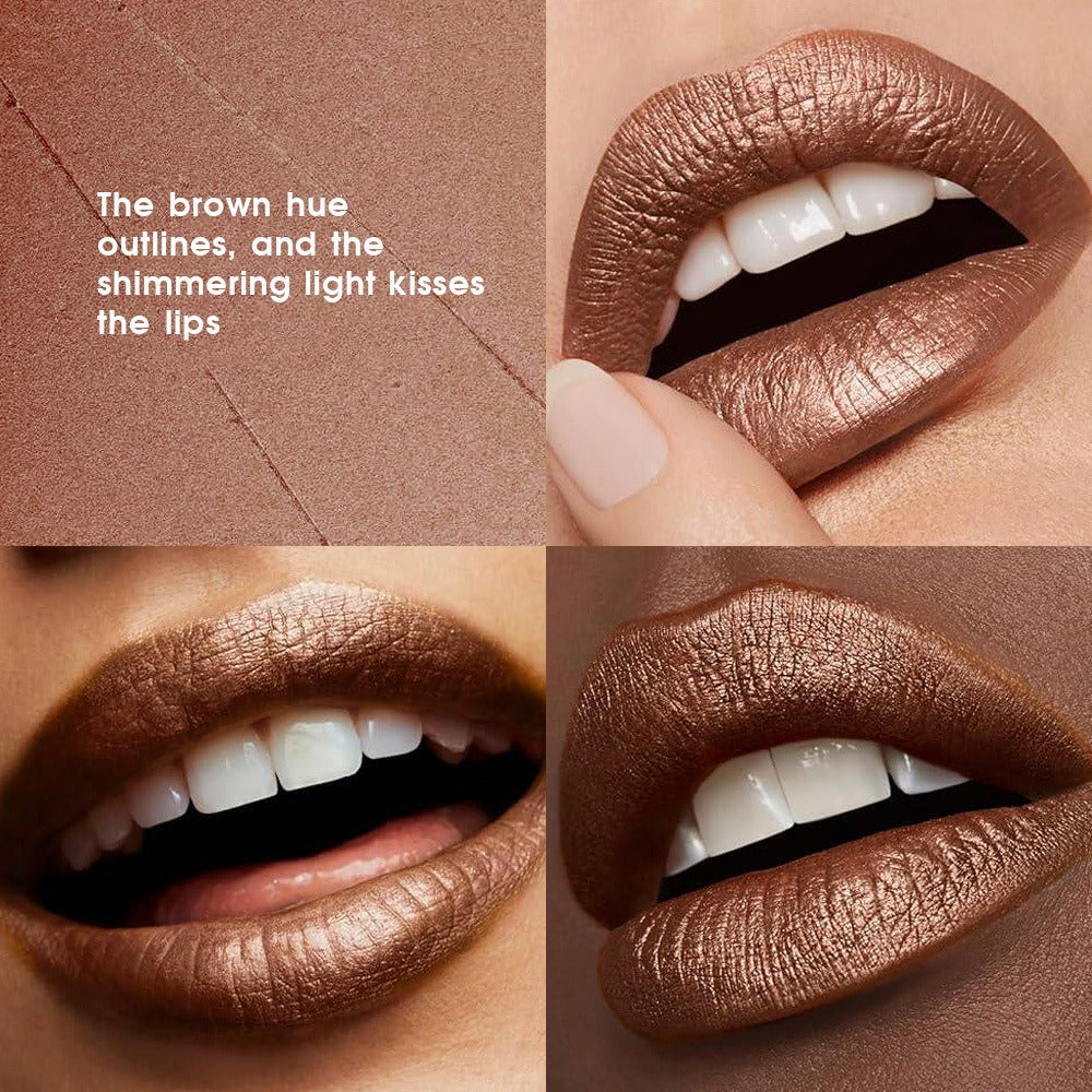 Golden Lipstick Set with Lip Liner Pencil 2 Piece, Brown Shimmer Lipstick and Nude Lip Liner